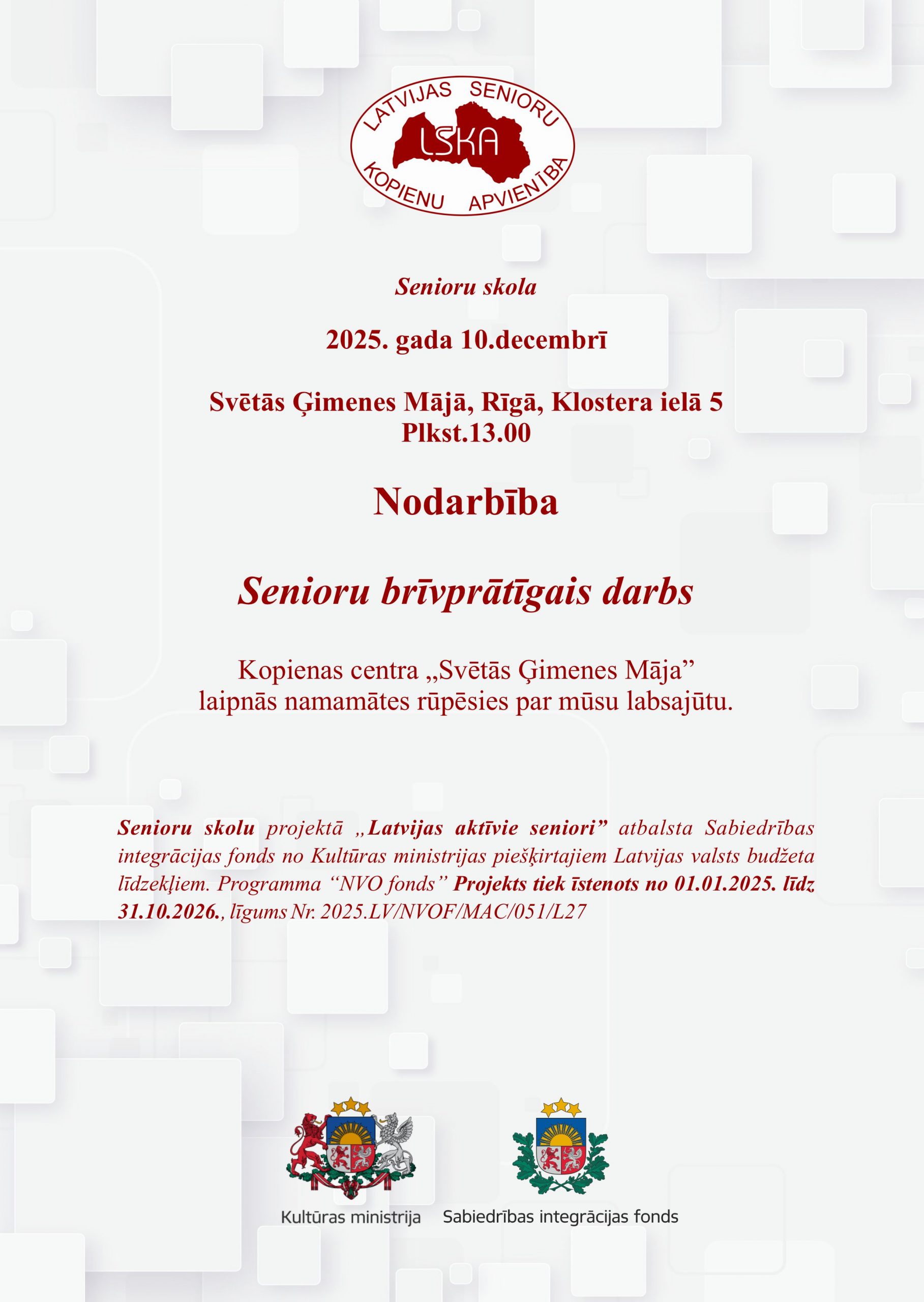 Nodarbība  Senioru brīvprātīgais darbs