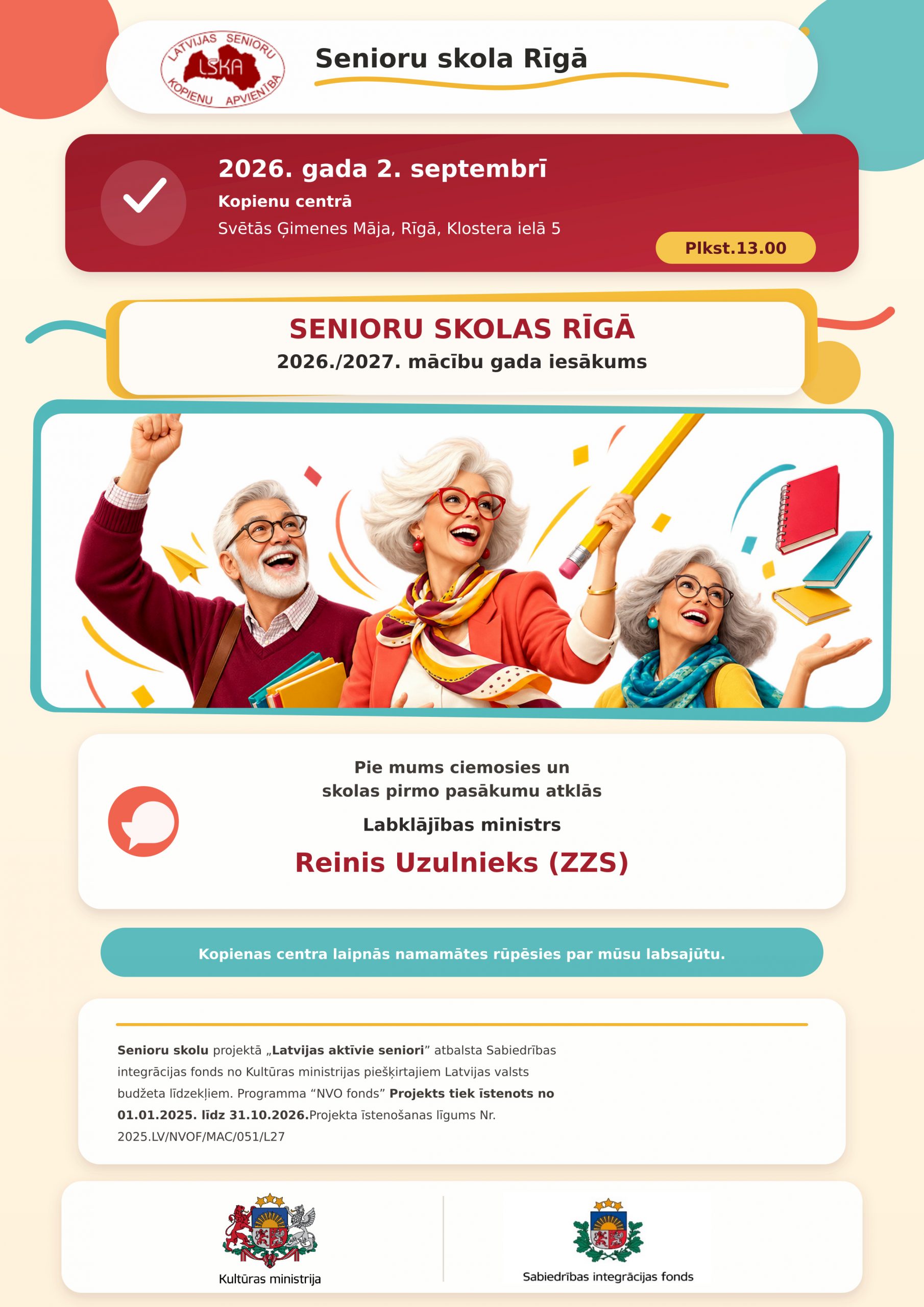 SENIORU SKOLAS RĪGĀ 2026./2027. mācību gada  iesākums